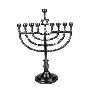 Rite Lite Jewish Gray Metal Hanukkah Menorah Star Of David 9 Branch Judaica
